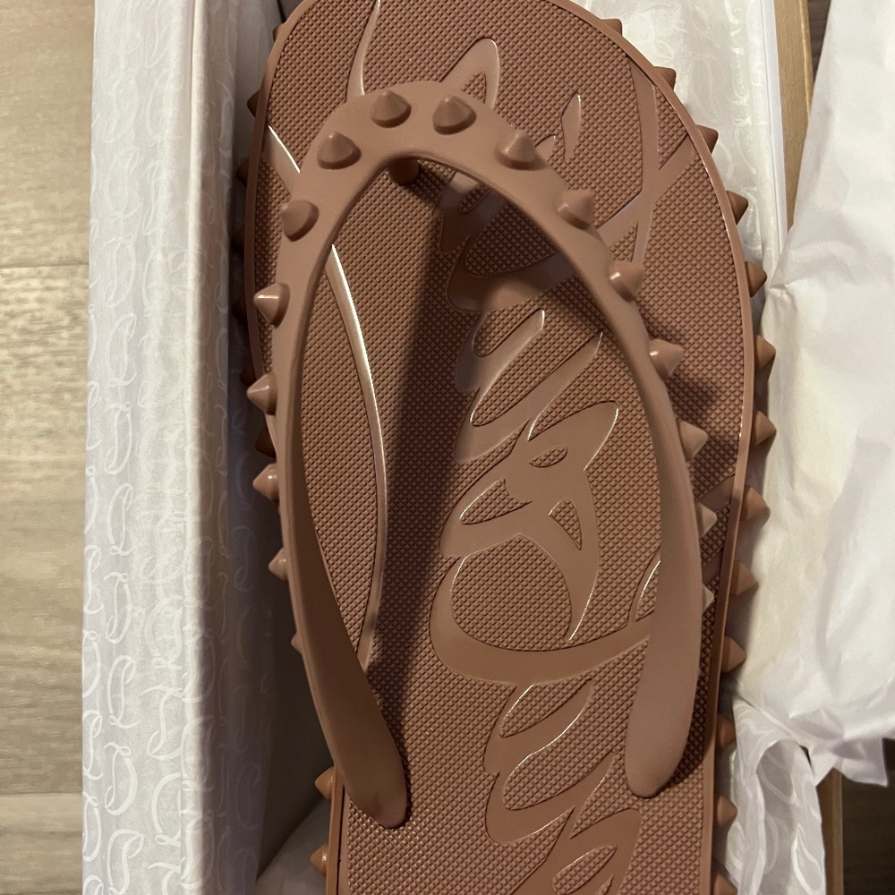 Christian Louboutin Brown Studded Rubber Flip Flop Sandals